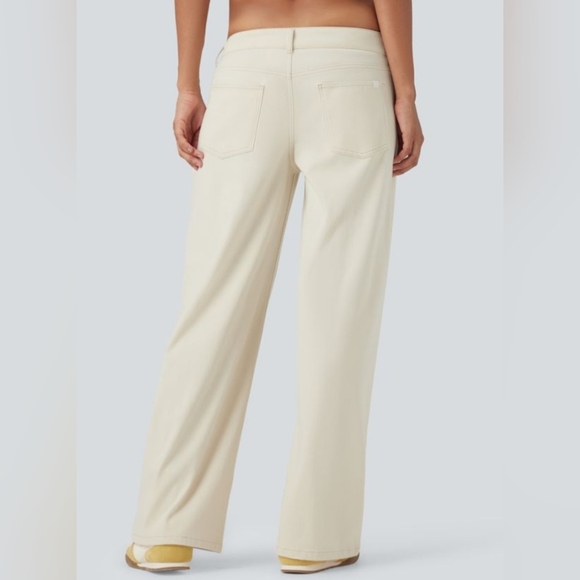 HALARA Flex Jeans M Tall Light Khaki Denim Asymmetric Low Rise Baggy Wide Leg - Picture 2 of 12